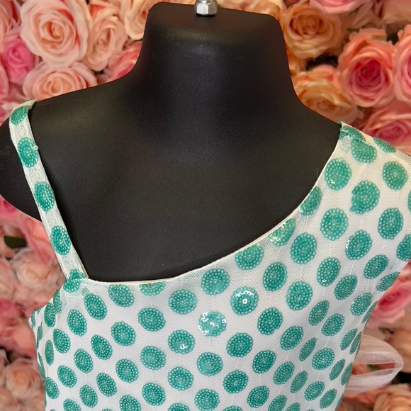 Little Girls White with Aqua Mint Bodice Dress Size 12 # M912 - Picture 7 of 11